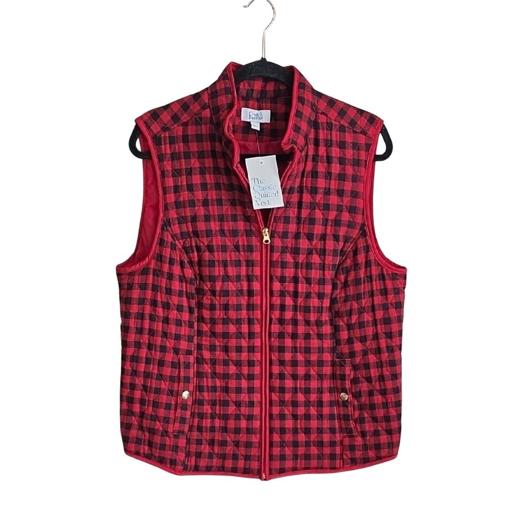 Croft & Barrow Red and Black Buffalo Plaid Quilted Cabincore Vest Womens L NWT
